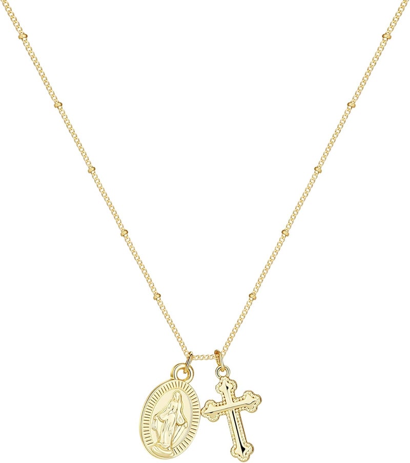 Rotnso Cross Necklace for Women 14K Gold Silver Plated Dainty Small Cross Pendant Choker Simple Trendy Cute Cross Charm Chain Necklace Easter Basket Stuffers Baptism Religious Faith Jewelry Gift - Image 1